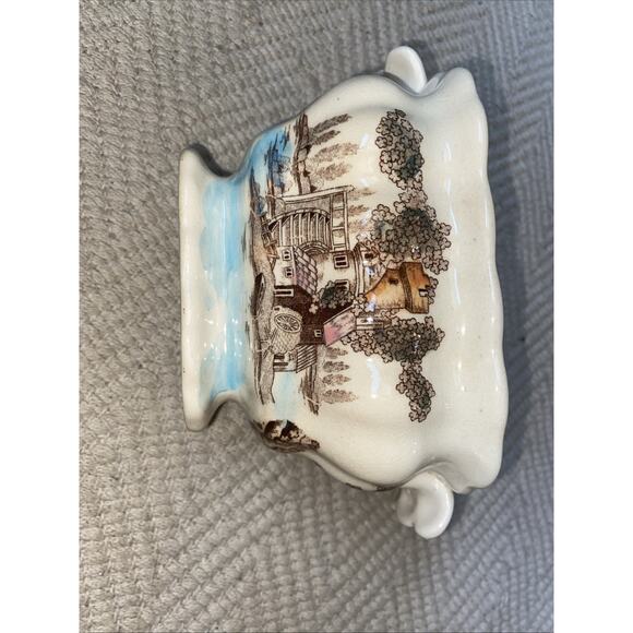 Vintage Transferware Brown Blue Castle Scene Sauce Gravy Tureen Staffordshire - Picture 9 of 13